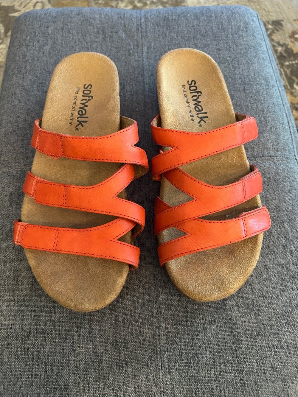 SoftWalk Orange Multi-Strap Slide Sandals